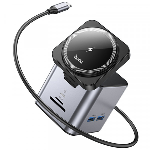 Перехідник HUB HOCO HB49 Effortless 9in1 100W з бездротовою зарядкою