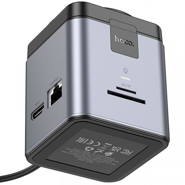 Перехідник HUB HOCO HB49 Effortless 9in1 100W з бездротовою зарядкою