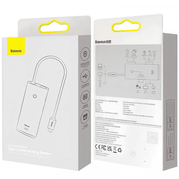 USB hub Baseus Lite Series 6in1 на 3 USB порти, з HDMI-виходом та картридером TF/SD