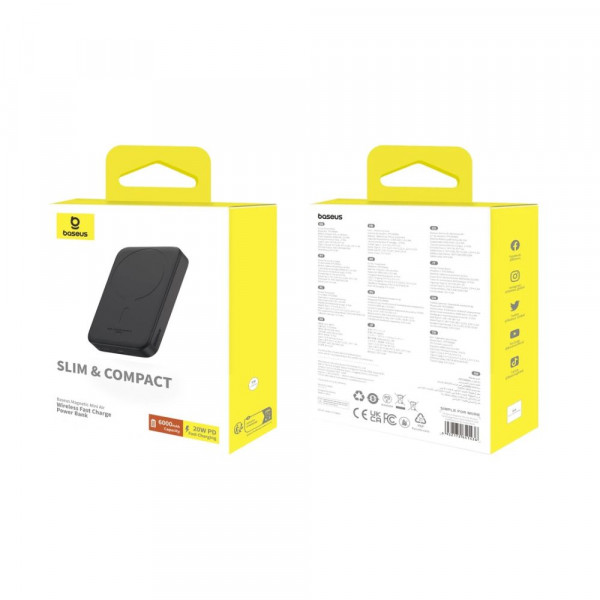 Зовнішній акумулятор Baseus Magnetic Mini Air Wireless Fast Charge Power Bank 6000mAh 20W Cluster Black