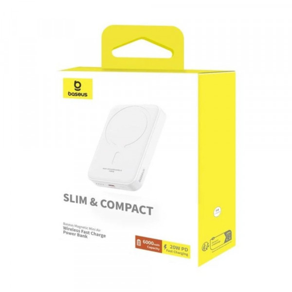 Зовнішній акумулятор Baseus Magnetic Mini Air Wireless Fast Charge Power Bank 6000mAh 20W Stellar White