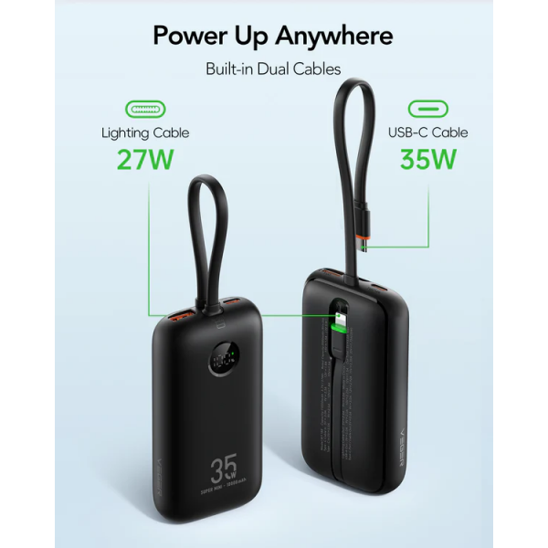 Зовнішній акумулятор VEGER 10000 mAh with built-in cables Type C / Lightning PD QC3.0 35W K1 (W1188) black