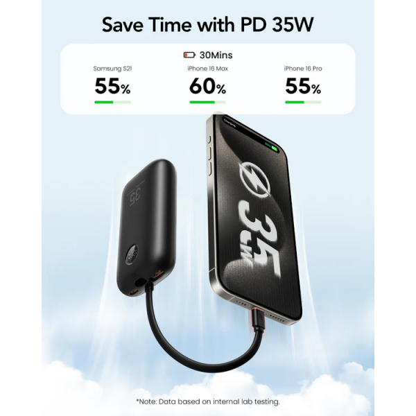 Зовнішній акумулятор VEGER 10000 mAh with built-in cables Type C / Lightning PD QC3.0 35W K1 (W1188) black