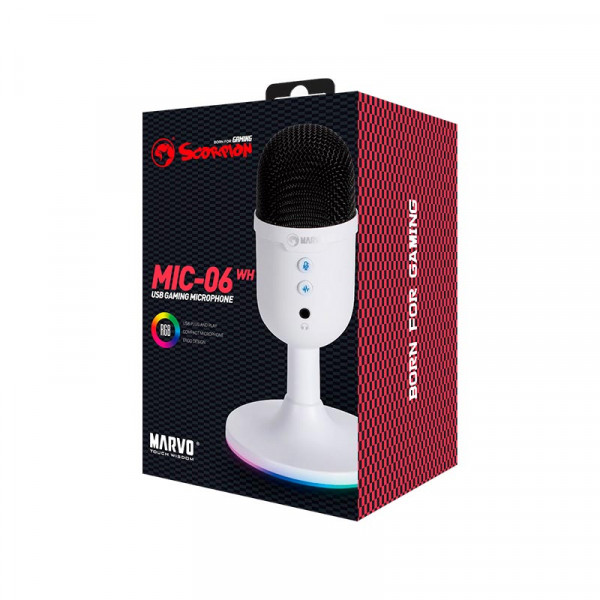 Игровой микрофон MARVO MIC-06 с RGB-подсветкой и поддержкой USB и AUX