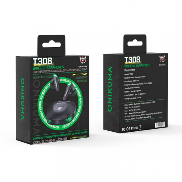 Игровые TWS наушники ONIKUMA T308 с LED подсветкой и зарядным кейсом