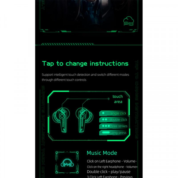 Игровые TWS наушники ONIKUMA T308 с LED подсветкой и зарядным кейсом