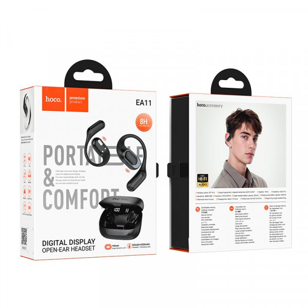Бездротові Bluetooth навушники HOCO EA11 із завушним кріпленням та зарядним кейсом