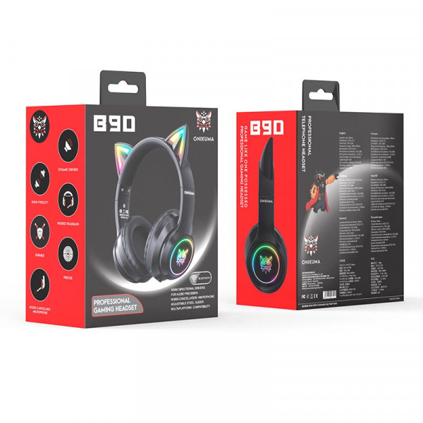 Бездротові ігрові навушники ONIKUMA B90 з RGB підсвіткою та котячими вушками