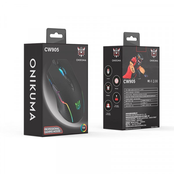 Игровая мышь ONIKUMA CW905 проводная с RGB-подсветкой DPI 6400 и бесшумными кнопками