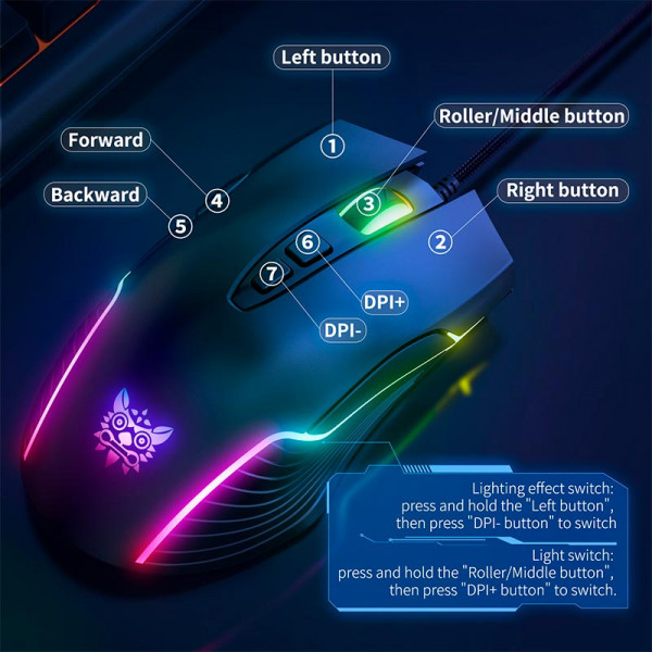 Игровая мышь ONIKUMA CW905 проводная с RGB-подсветкой DPI 6400 и бесшумными кнопками