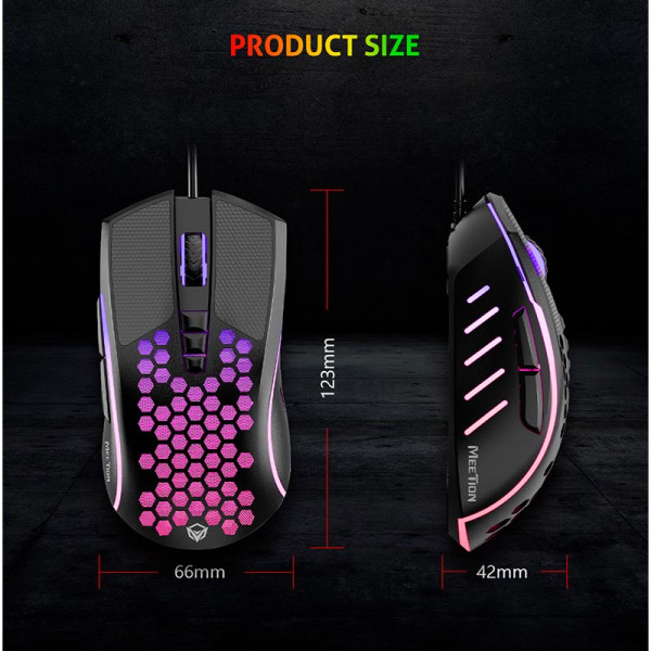 Игровая мышь MEETION GM015 RGB проводная с перфорированным корпусом и DPI 6400