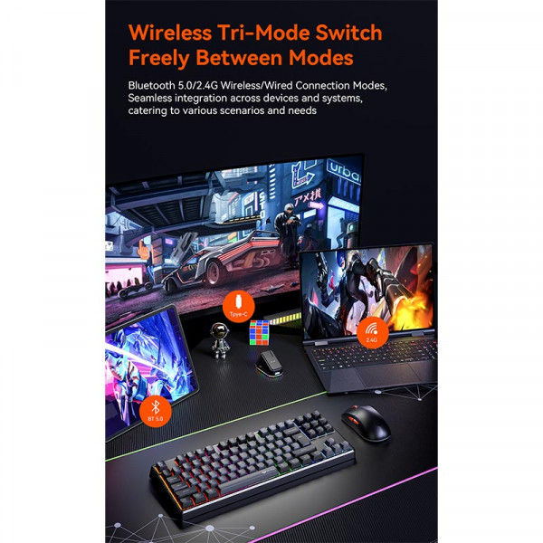 Механічна ігрова клавіатура Meetion MK14 трирежимна з RGB-підсвіткою Hot-Swap 4000 mAh