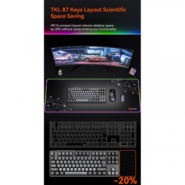 Механічна ігрова клавіатура Meetion MK14 трирежимна з RGB-підсвіткою Hot-Swap 4000 mAh