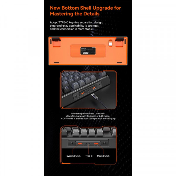 Механічна ігрова клавіатура Meetion MK14 трирежимна з RGB-підсвіткою Hot-Swap 4000 mAh