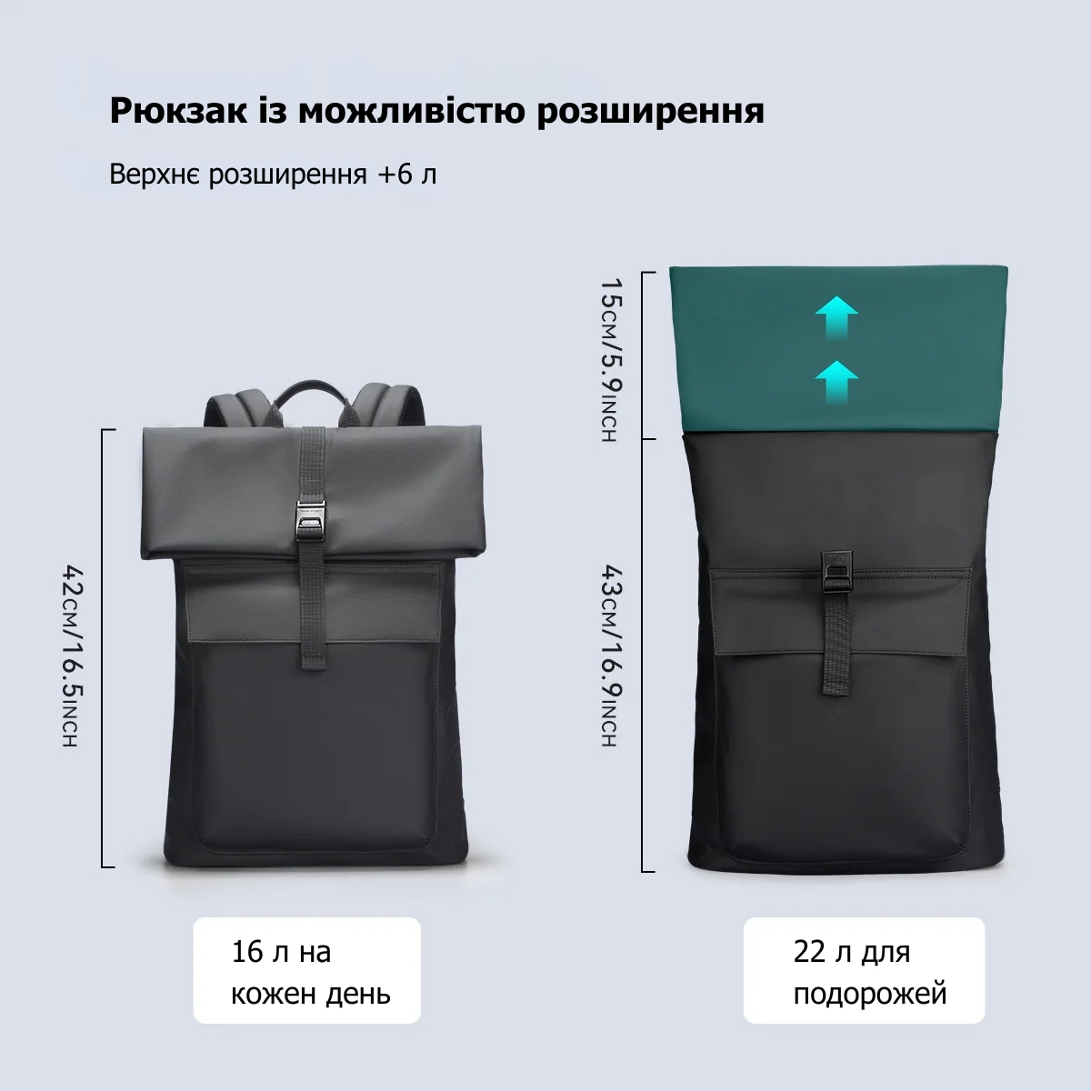 Рюкзак для ноутбука 15.6” Mark Ryden MR9366 роллтоп с расширением объема и защитой от влаги