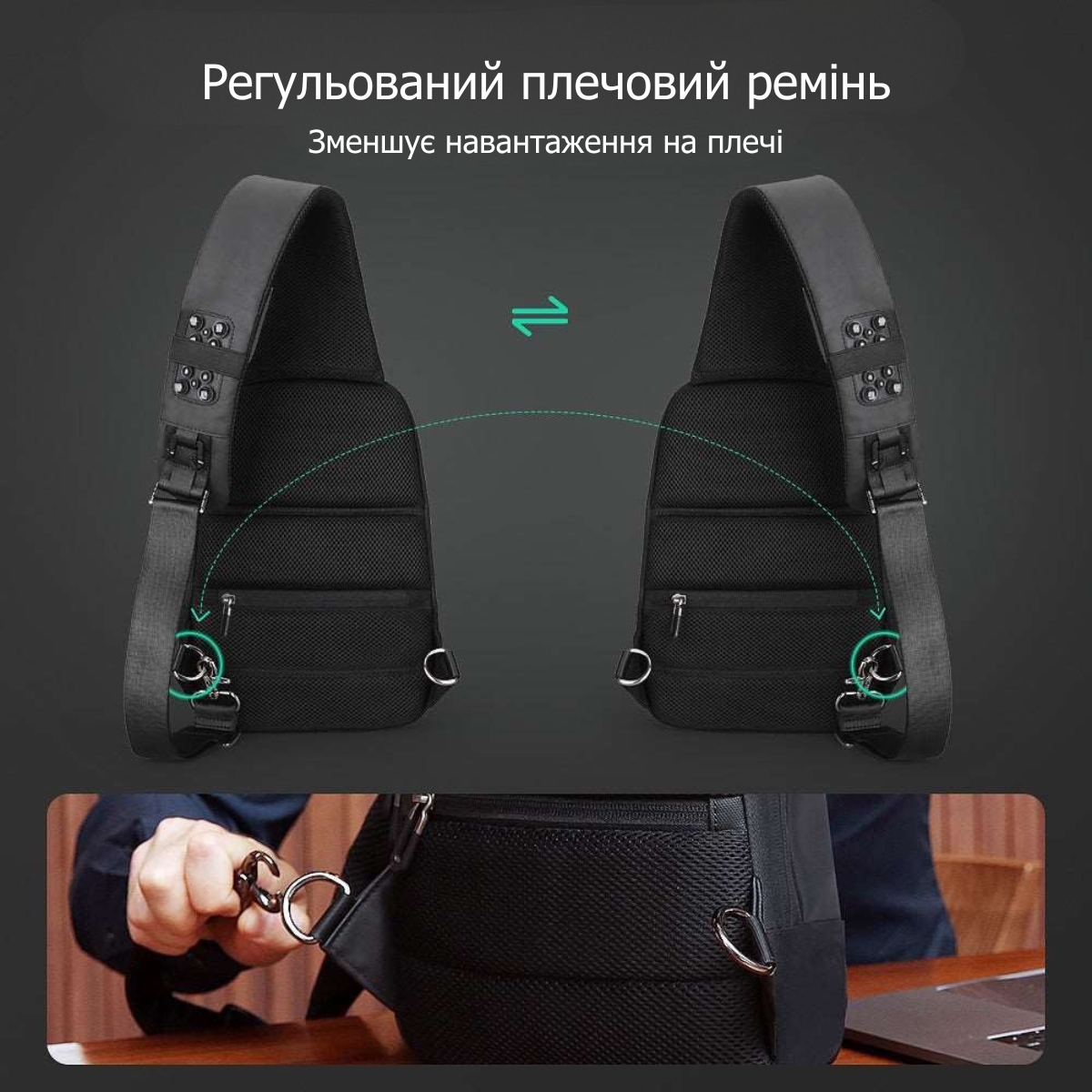 Рюкзак-слинг Mark Ryden MR7056 влагостойкий с отделением для планшета 9.7” и USB-портом