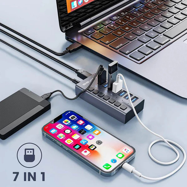 USB hub Acasis H707 на 7 портов USB 3.1 с отдельными переключателями