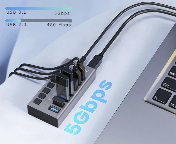 USB hub Acasis H707 на 7 портов USB 3.1 с отдельными переключателями