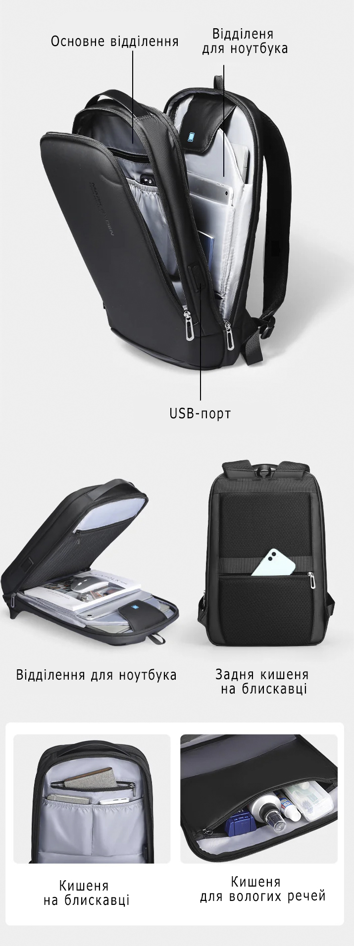 Рюкзак для ноутбука 15.6 дюйма Mark Ryden MR9008 с USB-портом