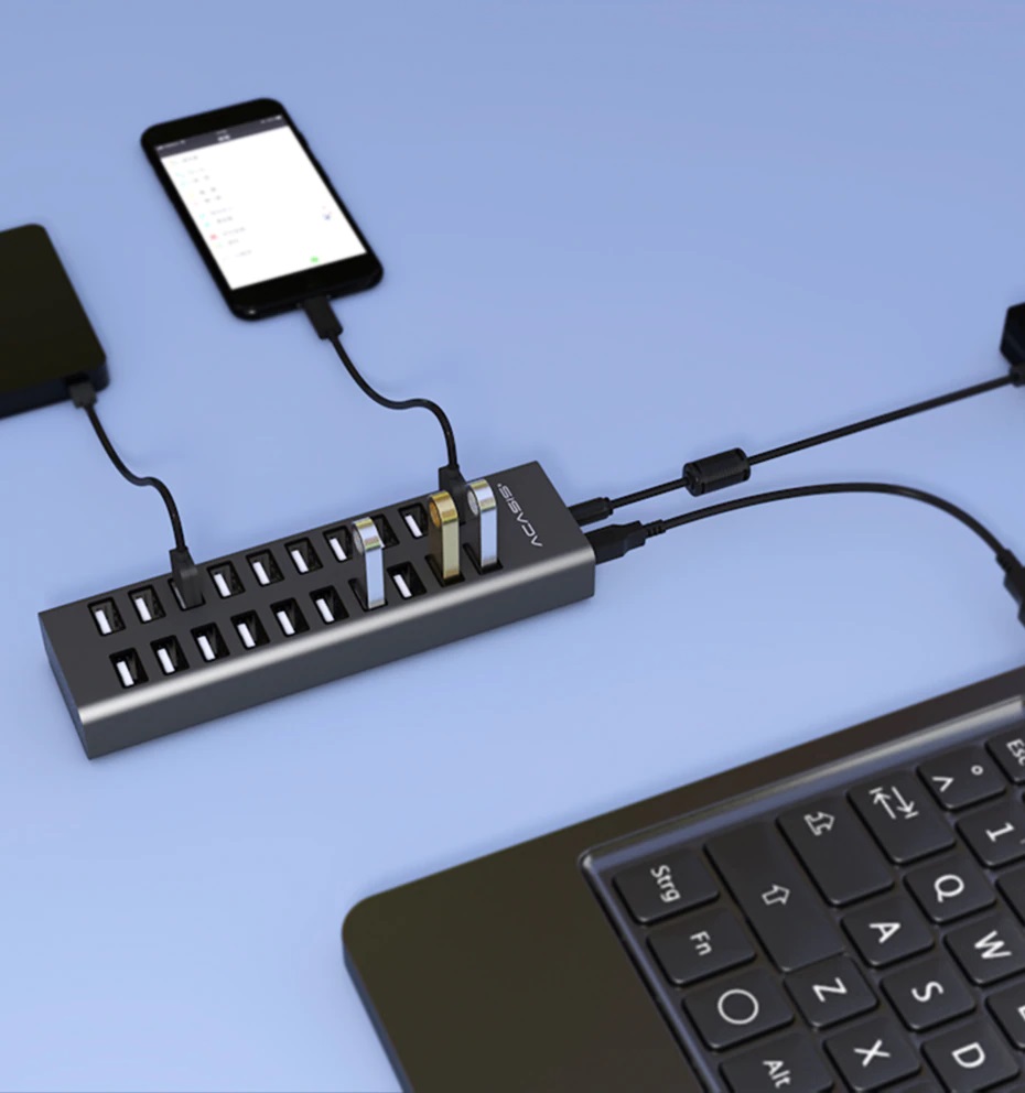 USB Hub Acasis H037 на 20 USB портів з блоком живлення 12V/8A