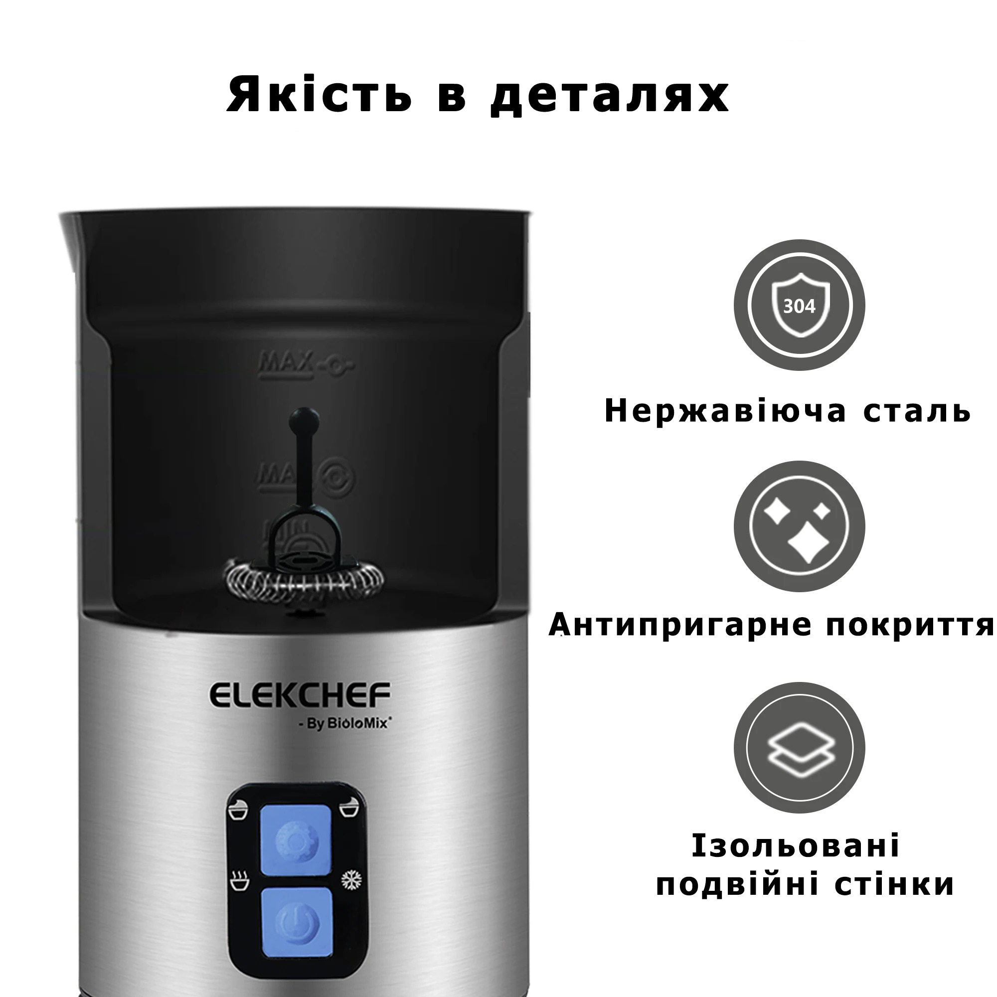 Электрический капучинатор Biolomix Milk Frother EMF600 4 в 1 для приготовления идеальной молочной пены дома