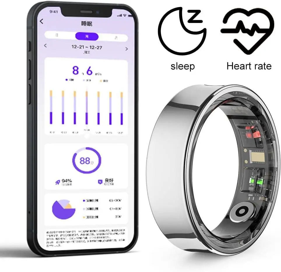 Смарт-кольцо R09 с зарядным футляром, размер 7