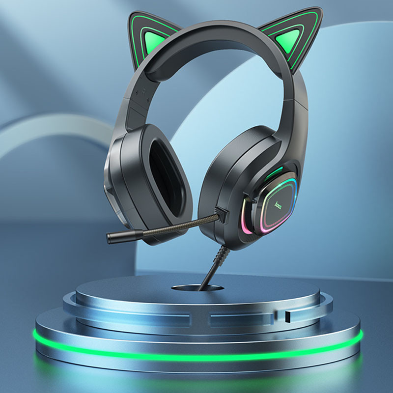 Геймерські навушники HOCO W107 Cute cat з вушками та підсвіткою