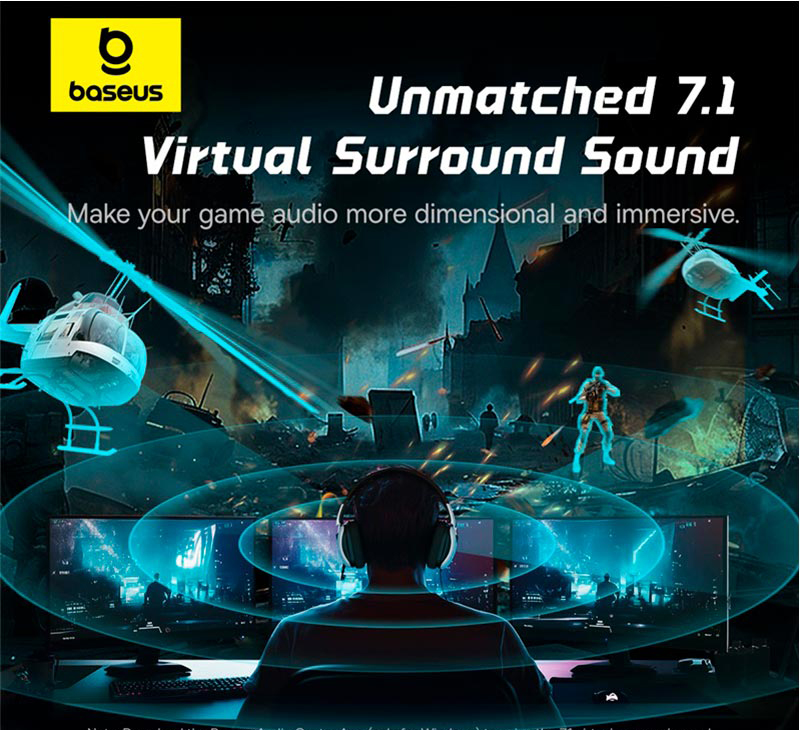 Ігрові навушники Baseus GoPlay 1 Max з об’ємним звуком 7.1 та мікрофоном