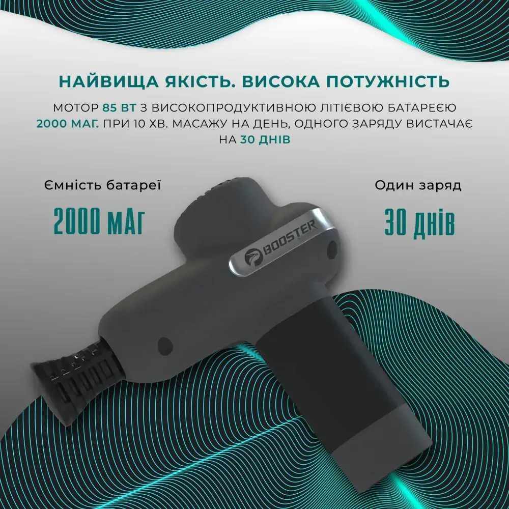Перкуссионный массажный пистолет Booster Lightsaber Mini – компактный массажер с 6 насадками-4