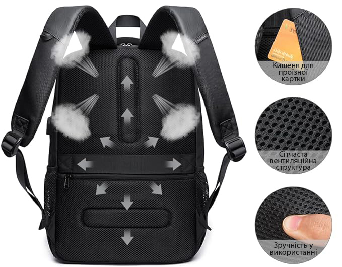 Рюкзак для ноутбука 15.6 дюймів Bange BG1921 з антивандальним захистом та USB-портом