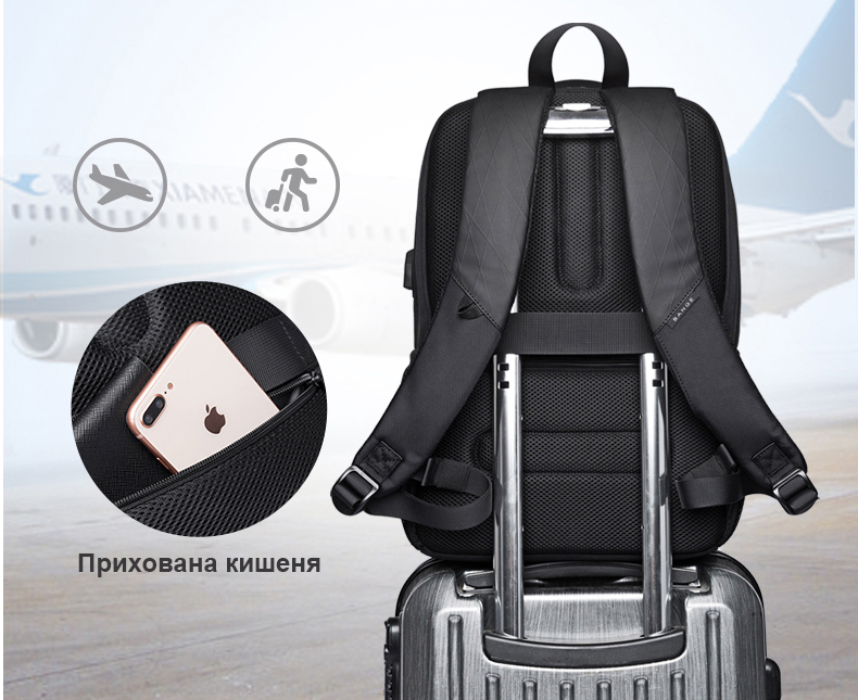Рюкзак для ноутбука 15.6 дюймів Bange BG1921 з антивандальним захистом та USB-портом