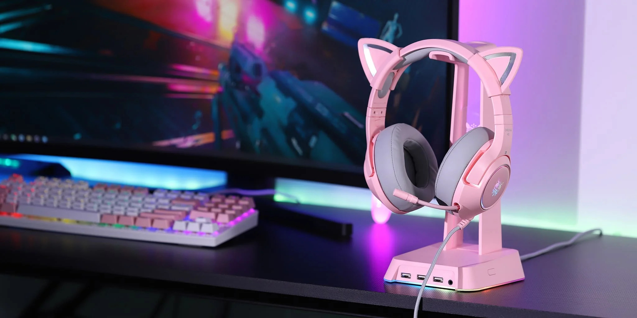 Ігрові навушники ONIKUMA K9 CAT з LED підсвіткою та котячими вушками