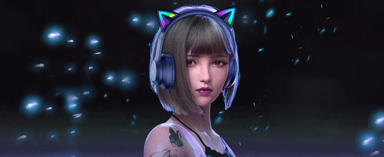 Бездротові ігрові навушники ONIKUMA B90 з RGB підсвіткою та котячими вушками