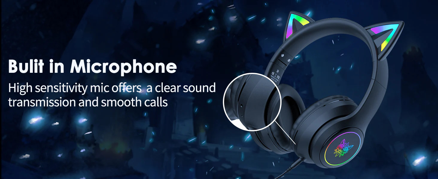 Бездротові ігрові навушники ONIKUMA B90 з RGB підсвіткою та котячими вушками