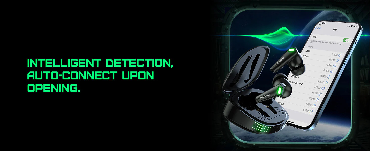 Игровые TWS наушники ONIKUMA T308 с LED подсветкой и зарядным кейсом