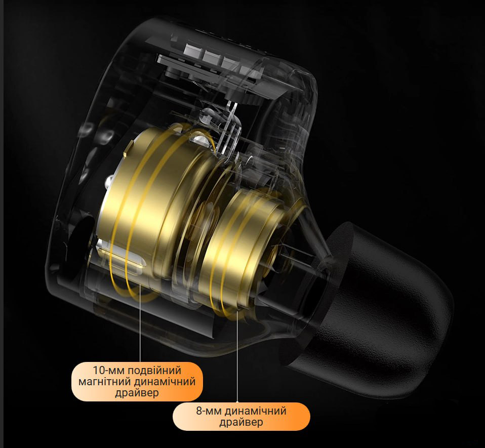 Вакуумні навушники KZ Castor Bass Hi-Fi дротові IEM з подвійним динамічним драйвером