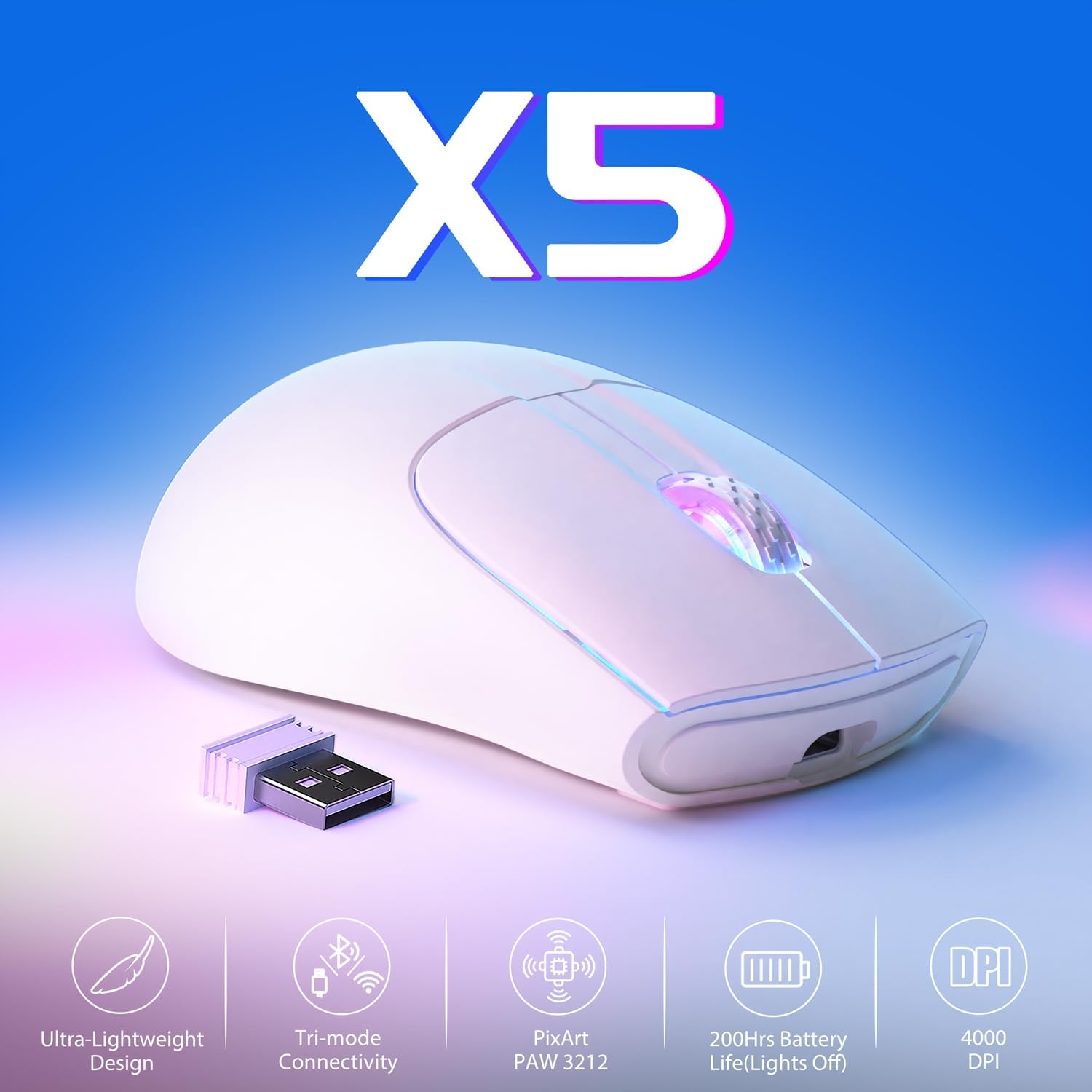 Ігрова миша Attack Shark X5 Bluetooth 2.4G USB ультралегка з RGB-підсвічуванням