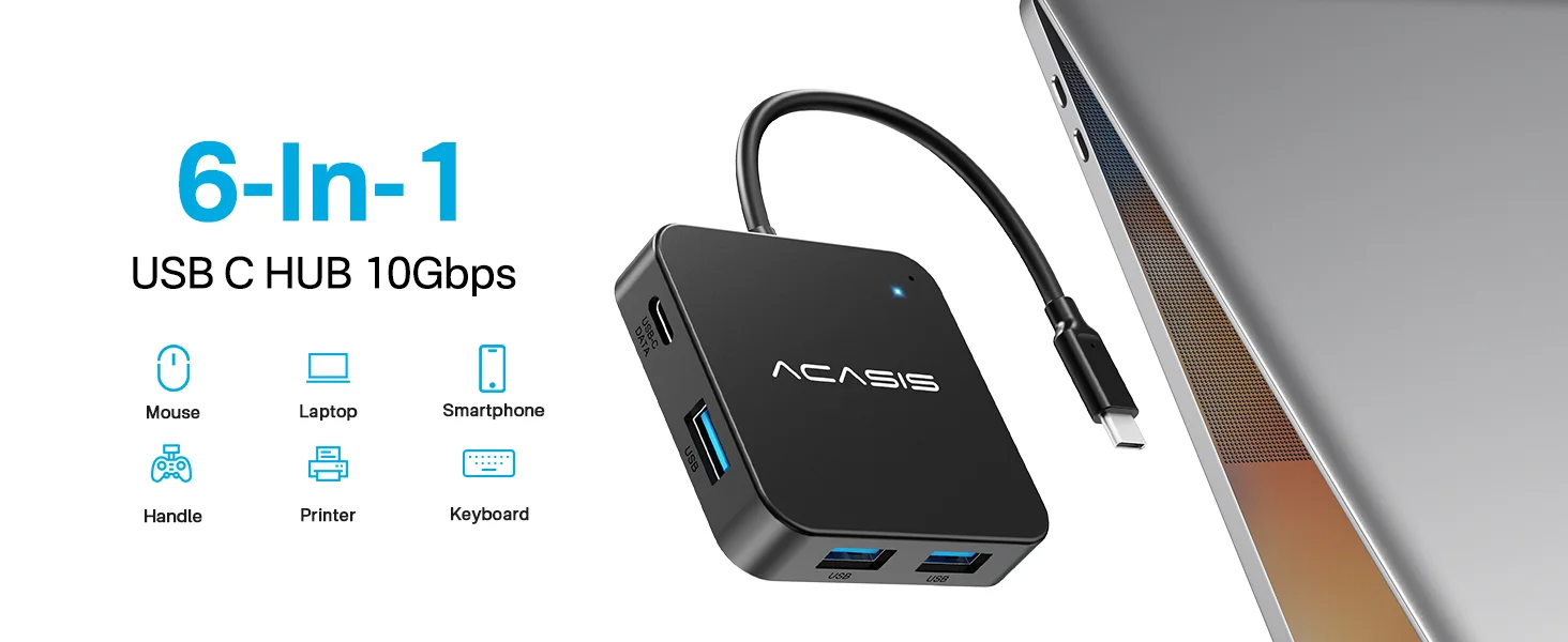 USB hub Acasis HB0706 6-в-1 з HDMI 4K та PD 100W для швидкої зарядки