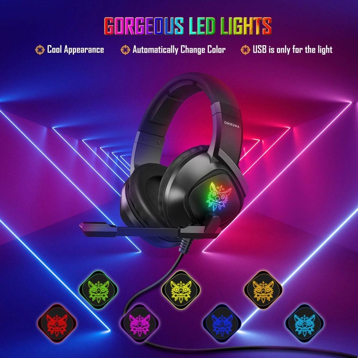 Игровые наушники ONIKUMA K19 с 3D Surround Sound и LED-подсветкой для геймеров