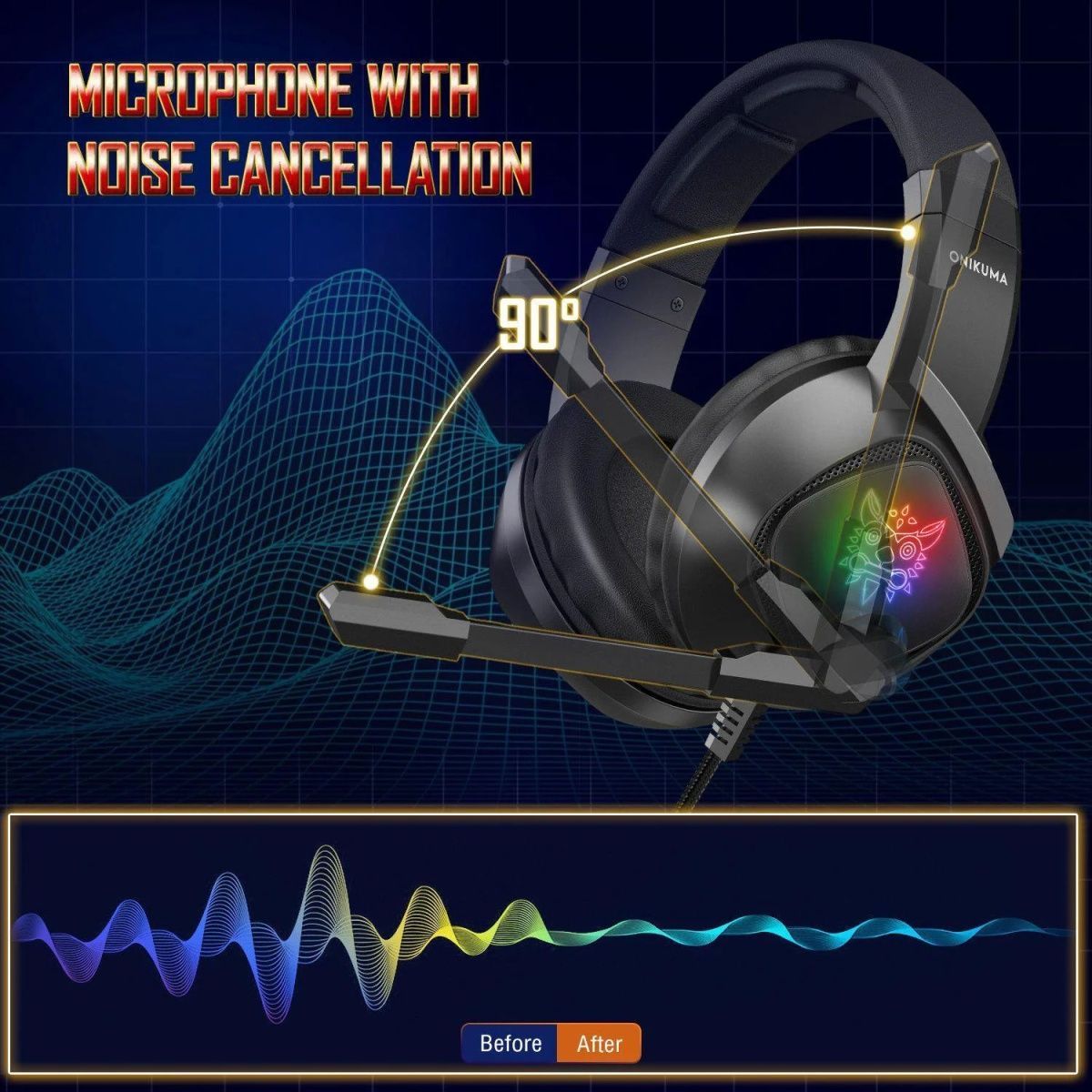 Игровые наушники ONIKUMA K19 с 3D Surround Sound и LED-подсветкой для геймеров