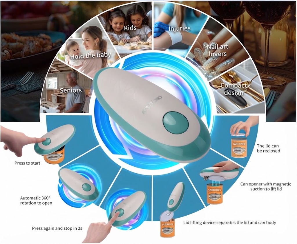 Электрический консервный нож CIRCLE JOY с управлением одним касанием и безопасным открыванием банок