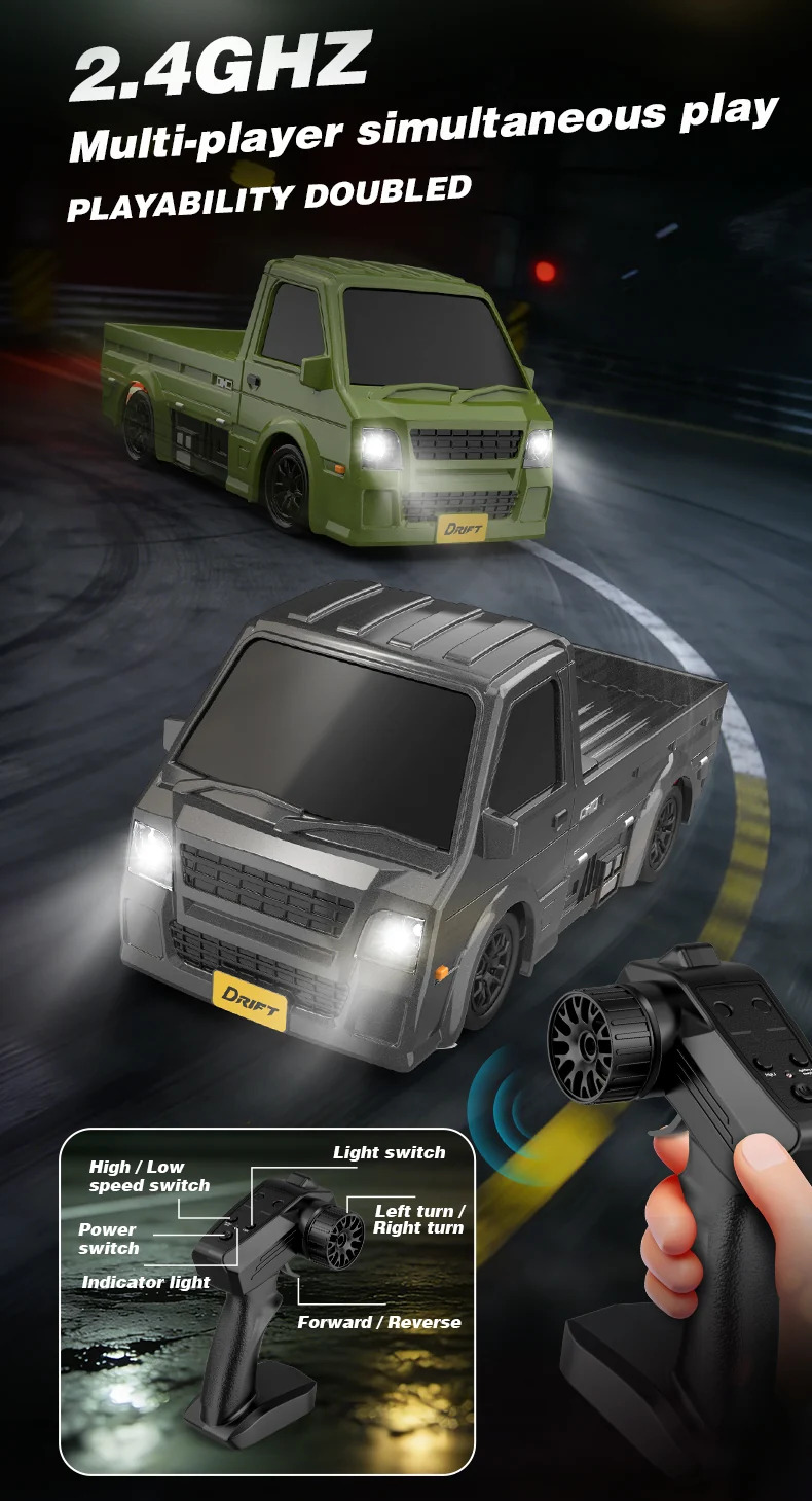 Мини-грузовик на радиоуправлении K60 1:64 4WD Drift со светодиодной подсветкой для эффектных дрифт-заездов